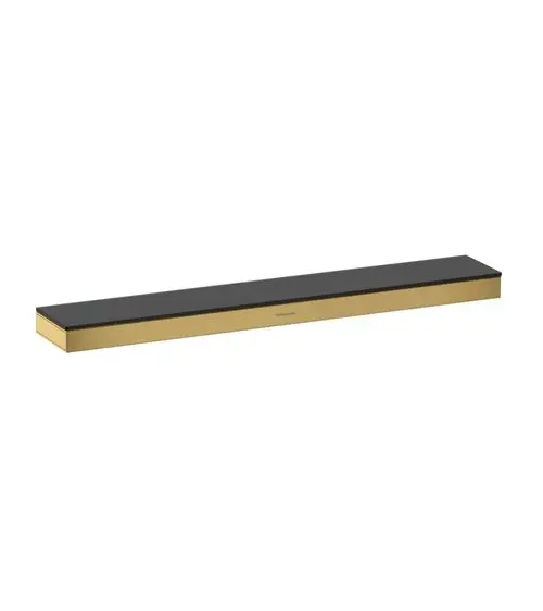 Schmale Ablage in Polished Gold Optic von Hansgrohe mit abgeflachter Oberfläche, geeignet für Badezimmer oder moderne Duschanlagen.